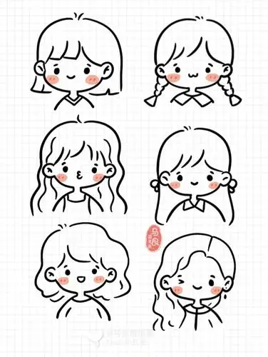 简笔画简单可爱女孩小头像卡通零基础线稿
