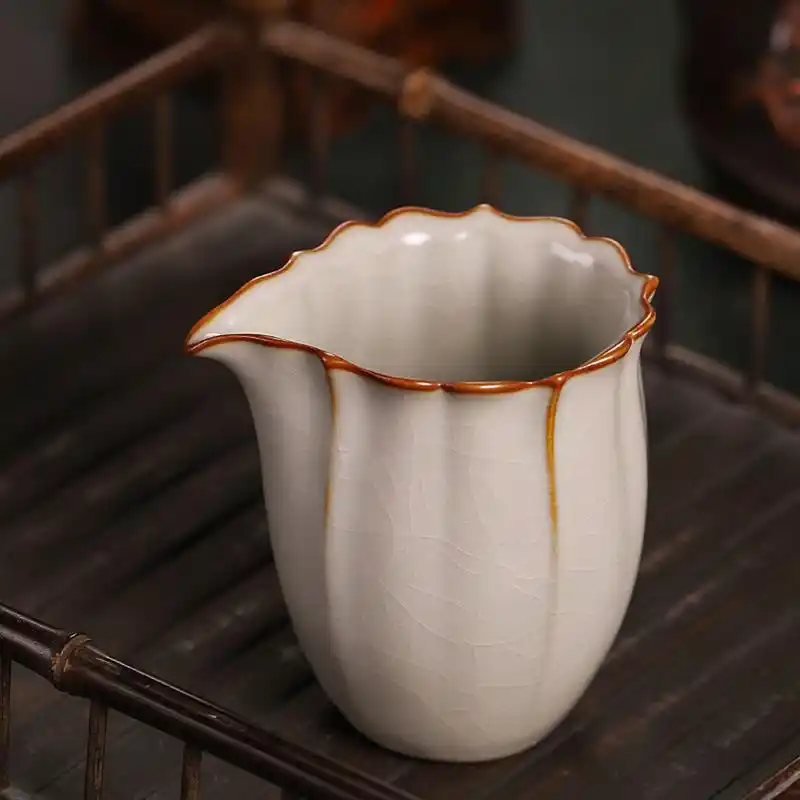 茶器单个冰裂茶具分茶杯家用茶道配件 柏韵汝窑莲花茶海豆黄色#汝窑