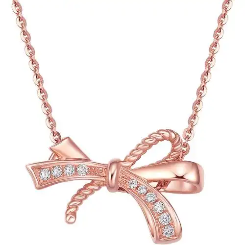 周大生钻石18k金蝴蝶结吊坠项链群镶玫瑰金项链挂坠生日礼物女款