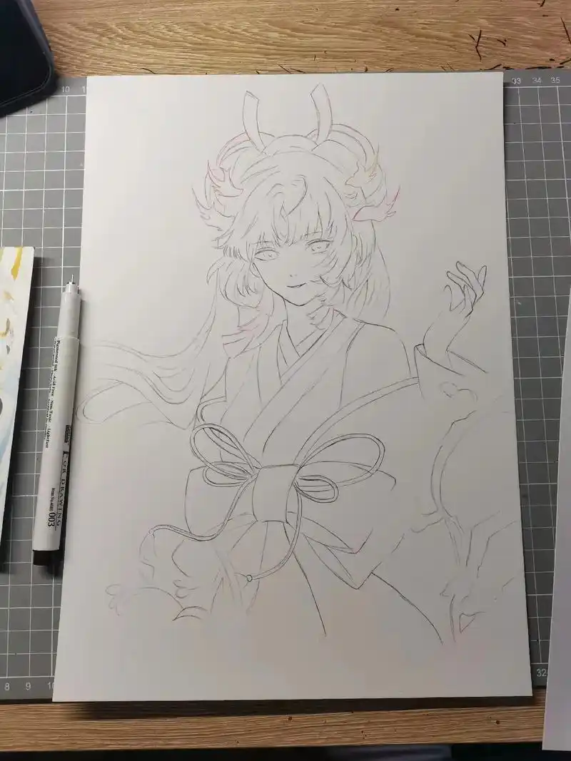 阴阳师不知火马克笔手绘.原画师是梨乖酥.找的这个图太好看了, - 抖音