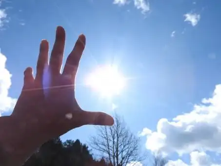 蓝蓝的天空,太阳和手掌