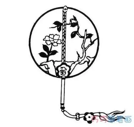 扇子的简笔画中国风青花瓷双面圆扇子旗袍走秀梨花颂宫扇加长坠穗古