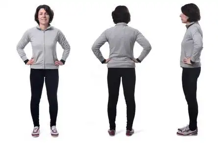 正面背面侧面的女性全身肖像照片