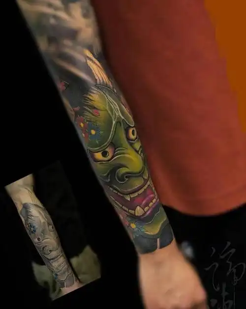 般若纹身图片_手臂新传统彩色般若彩色花臂重彩纹身图案