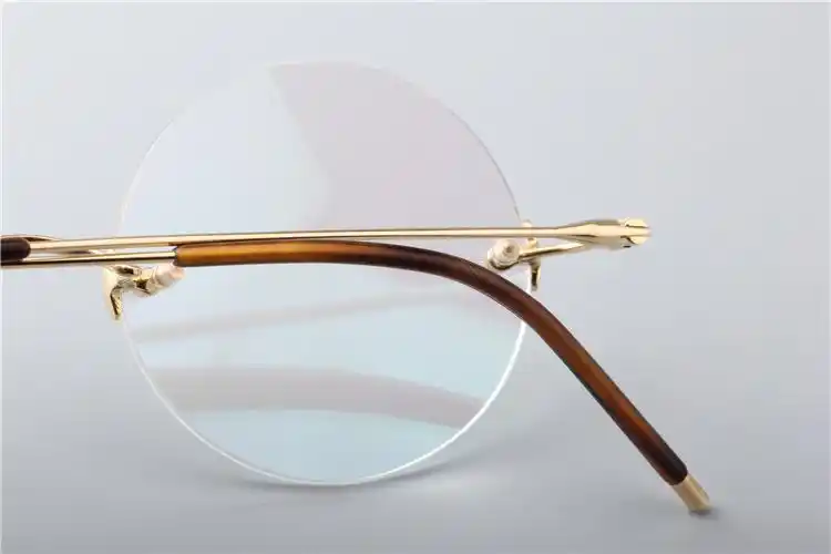 18k金眼镜架 无框圆框私人黄金眼镜框 商务近视眼镜男