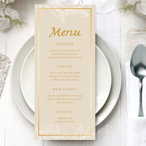 定制香槟色婚礼简约菜单菜谱流程卡餐盘卡生日派对酒水单