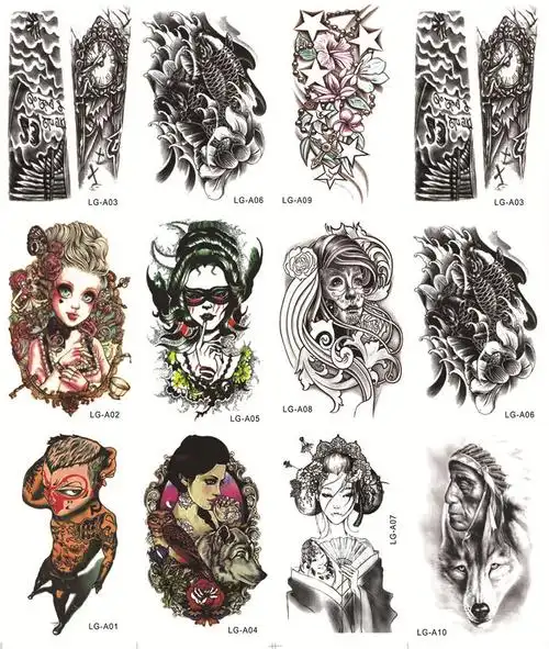 抖音全臂纹身贴防水持久男女 仿真性感手臂龙蝎子狼大花臂刺青贴