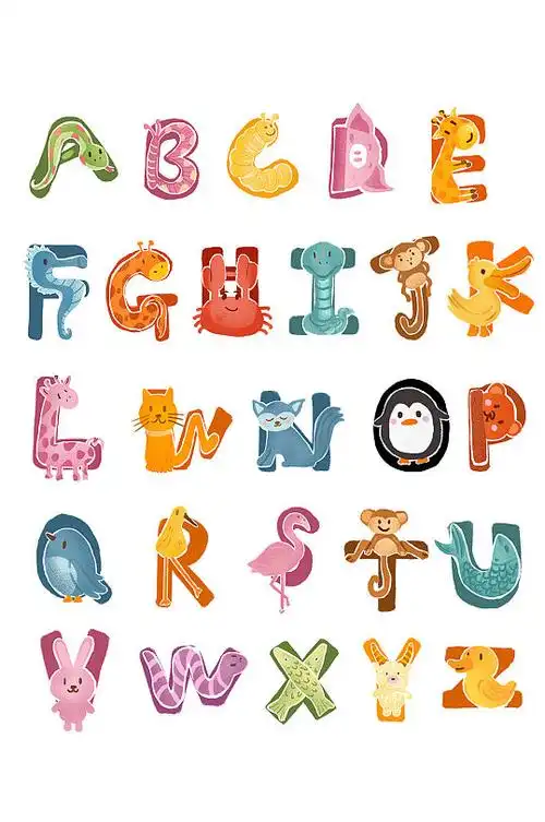 卡通可爱动物字母字体设计