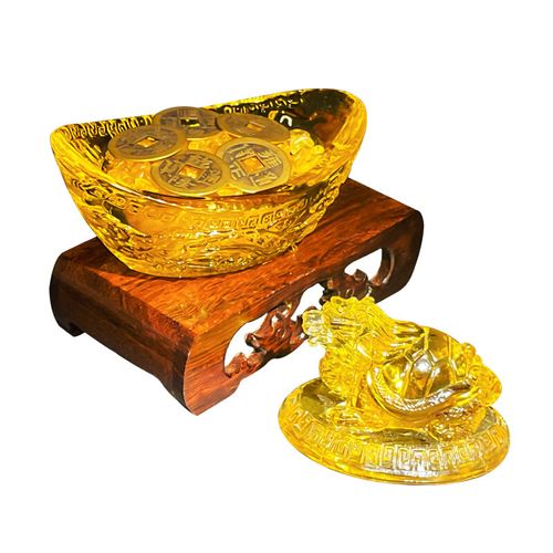 慈风阁风水水晶龙头龟金元宝聚宝盆摆件招财纳福家居吉祥物开业礼