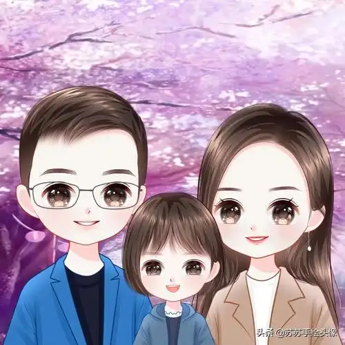 换个头像吧,一家三口的卡通全家福头像,幸福又美满
