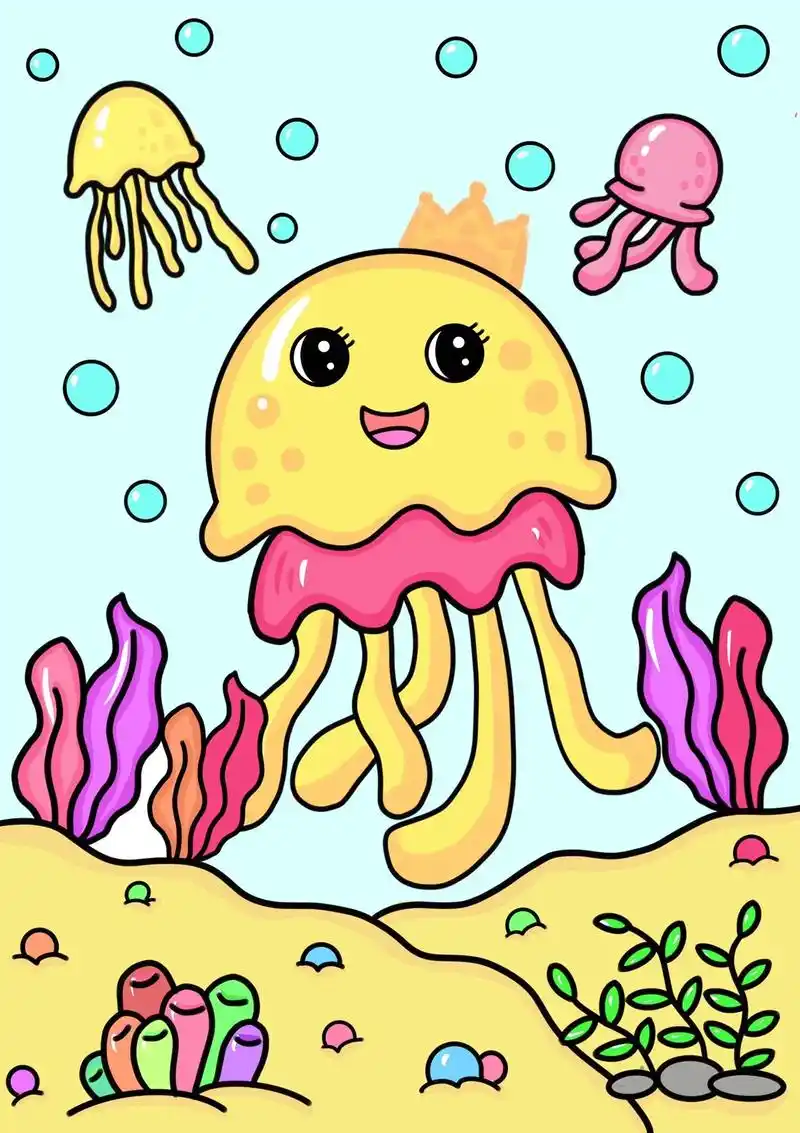 可爱的水母简笔画教程.小学生水母简笔画,水母创意美术绘画,海 - 抖音