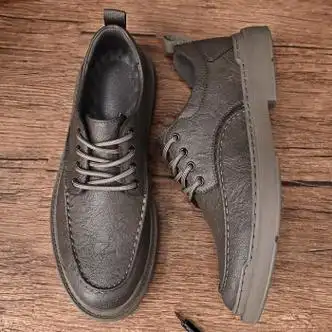 鞋软底青年英伦软皮夏季透气防滑时尚工作小皮鞋 卡其色-标准皮鞋尺码