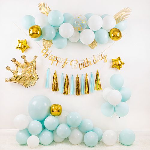 蒂芙尼蓝绿气球链周岁生日百天满月布置男女宝宝儿童派对场景装饰