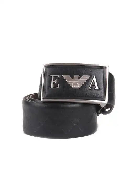 安普里奥·阿玛尼阿玛尼男士鹰头标志字母logo牛皮腰带 黑色【正品