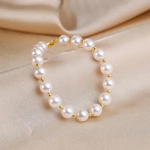 珍珠皇后正品18k78mm日本akoya天然海水珍珠手串女手饰