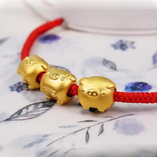 茱丽尔999足金生肖猪手链女黄金飞天猪转运珠手串3d硬金本命年小金猪