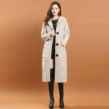 长款长款长款连帽毛衣外套女绞花线衣秋冬过膝针织开衫女中长款大衣潮