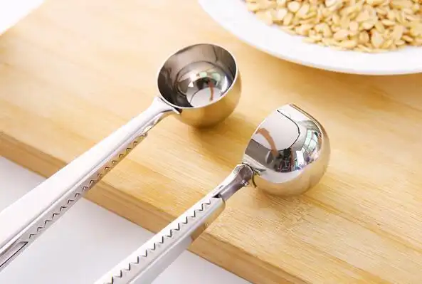 工厂直销 不锈钢咖啡量匙量勺奶粉调料挖果雪糕勺子 带密封夹子-阿里