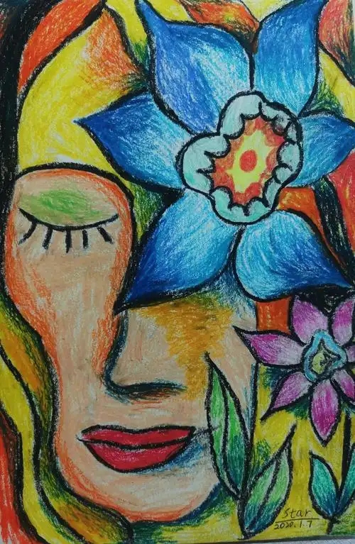 十三岁女儿star的油画棒装饰画