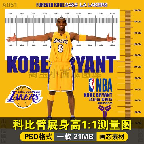 高清nba球星湖人科比kobe身高臂展测量篮球馆喷绘打印素材jpg图片