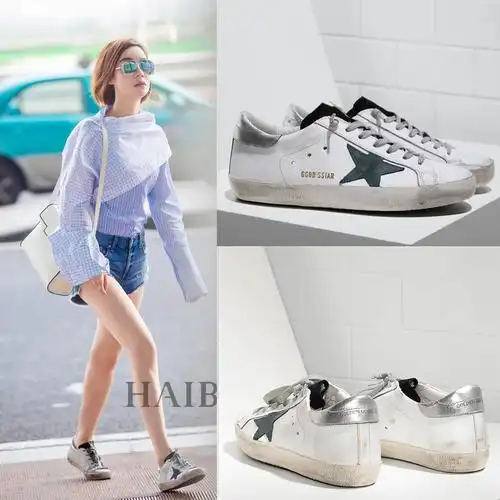 明星同款星星小白鞋_袁姗姗明星同款小白鞋女真皮星星内增高厚底小脏