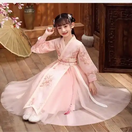 dkrt儿童汉服中国风超仙女连衣裙12岁小女孩飘逸唐装襦裙春秋夏装女童