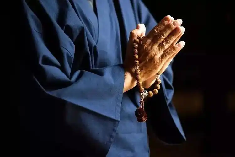 合掌,至诚称念南无阿弥陀佛,以称念弥陀名号的功德,消除了五十亿劫