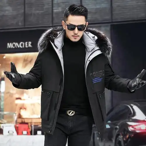 冬季派克服皮毛一体连帽男士大衣狐狸毛领郊狼皮草工装外套青年潮