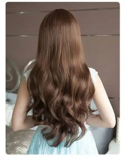 假发女士长卷发空气齐斜刘海大波浪全头套式自然修圆脸仿真梨花头 深