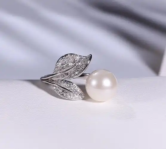 925银镶嵌天然珍珠戒指