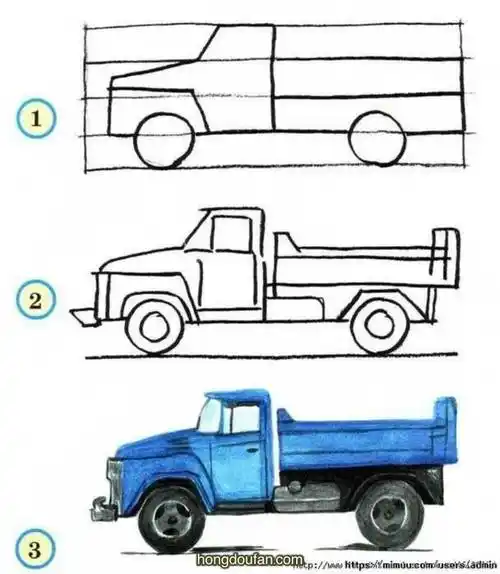 一学就会的蓝色大卡车简单画卡车简笔画大全