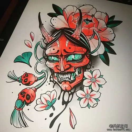 彩色般若纹身图案