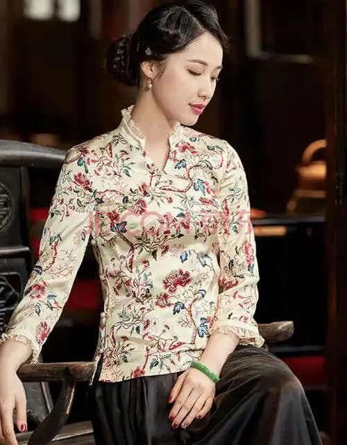 玺玥2020夏季新款复古中国风真丝百搭中式文艺妈妈女旗袍唐装上衣