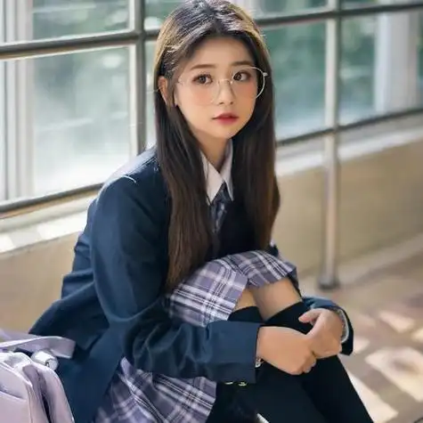 学院风戴眼镜女生头像图片