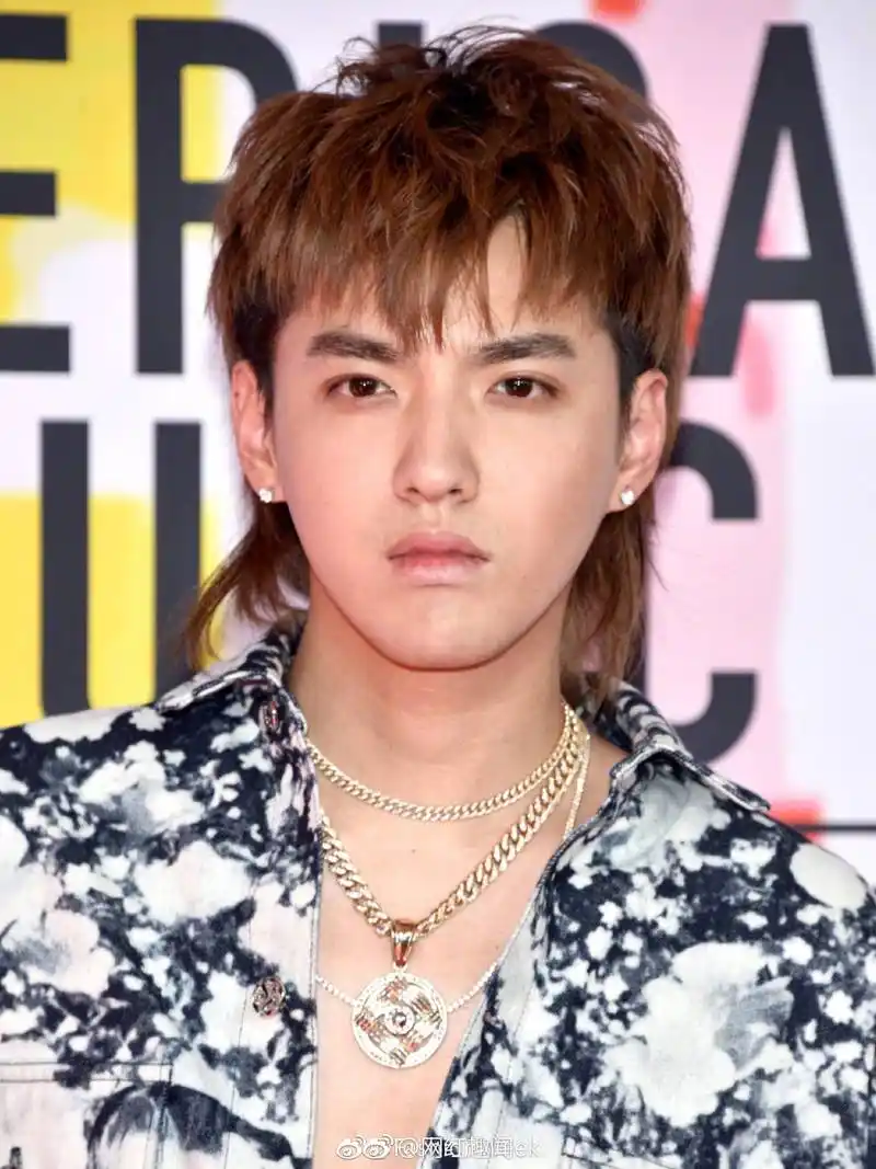 吴亦凡鲟鱼发型亮相全美音乐奖ama红毯,这素颜看起来很man