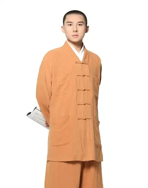 服装四季棉麻系列短褂僧服小褂亚麻僧衣套装僧装和尚服僧袍米白色23