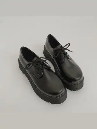 围画复古英伦风学生黑色小皮鞋女2022夏季时尚厚底增高单鞋黑色35