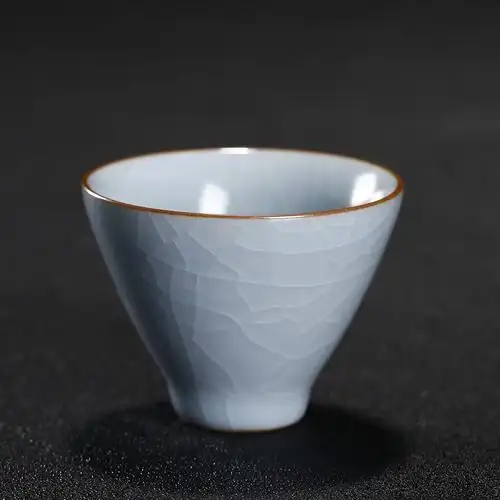 汝窑茶杯蝉翼纹品茗杯陶瓷功夫茶具个人单杯开片天蓝冰裂釉品茗杯