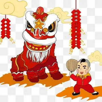 鞭炮 红色 祥云 舞狮, 向日葵扇, 狮子舞, 喜庆的 png和psd图片素材