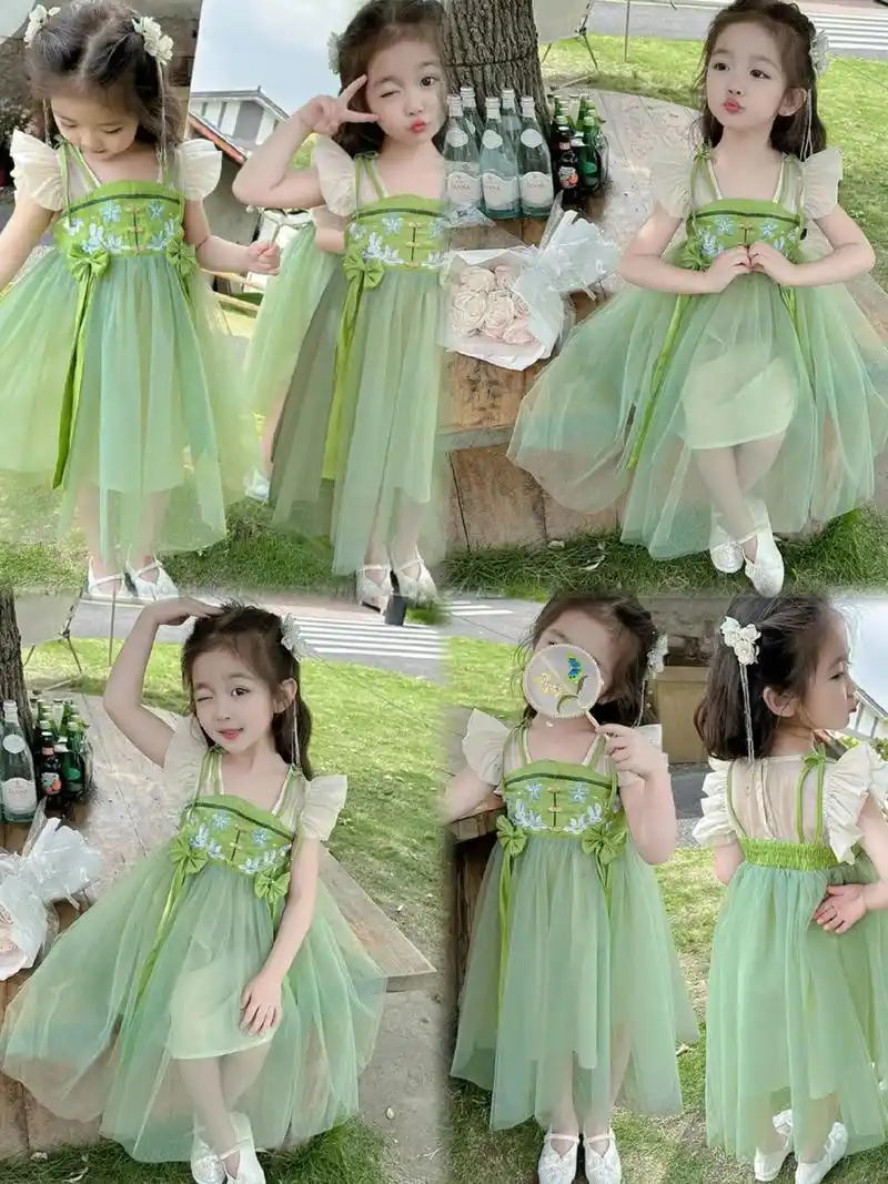 女童汉服连衣裙2024夏季新款可爱仙女刺绣古风洋气表演服公主 - 抖音