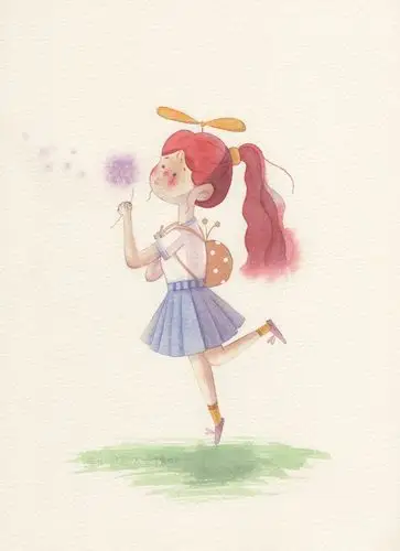吹蒲公英的小女孩