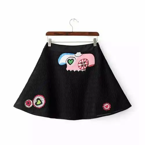 bescoola2016春高腰修身卡通贴布百搭半身裙女短裙m61bk2508 现货