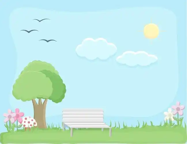 简约卡通草地白云树木ppt背景图片 - ppt背景 - 幼儿园图库 - 【幼教