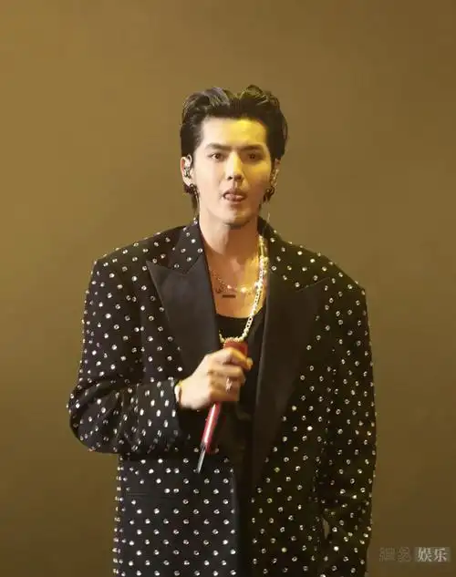 吴亦凡穿波点西装现身 大背头造型魅力十足