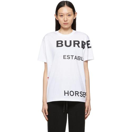 博柏利burberry女款短袖圆领t恤|white horseferry print t-shirt