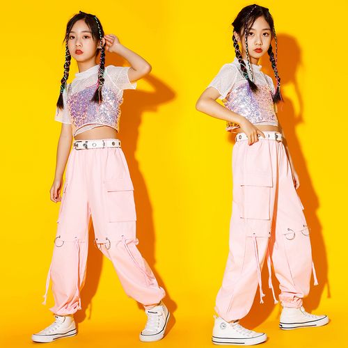 女童爵士舞演出服夏季嘻哈炸街模特t台走秀潮服女孩露脐表演服装