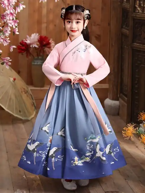 汉服女童春秋装中国风古装演出服儿童汉服女明制袄裙12岁女童汉服