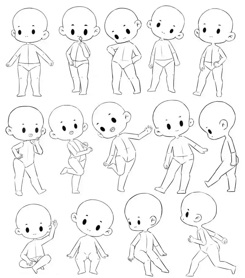 动漫二头身# #q版人物动态# #零基础学插画# #q版人物素材# #插画