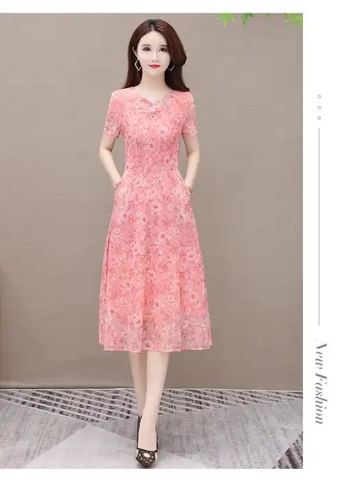 歌米茜时尚气质中老年连衣裙夏季妈妈裙子50岁夏装四十岁中年女人穿的