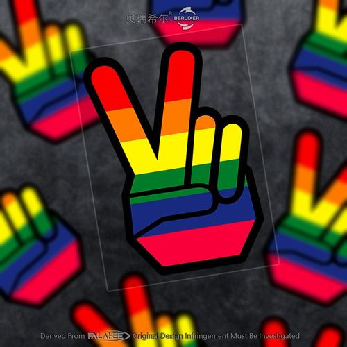 jdm改装日系手势贴纸图形贴花彩色耶剪刀手车摩托机车反光贴画